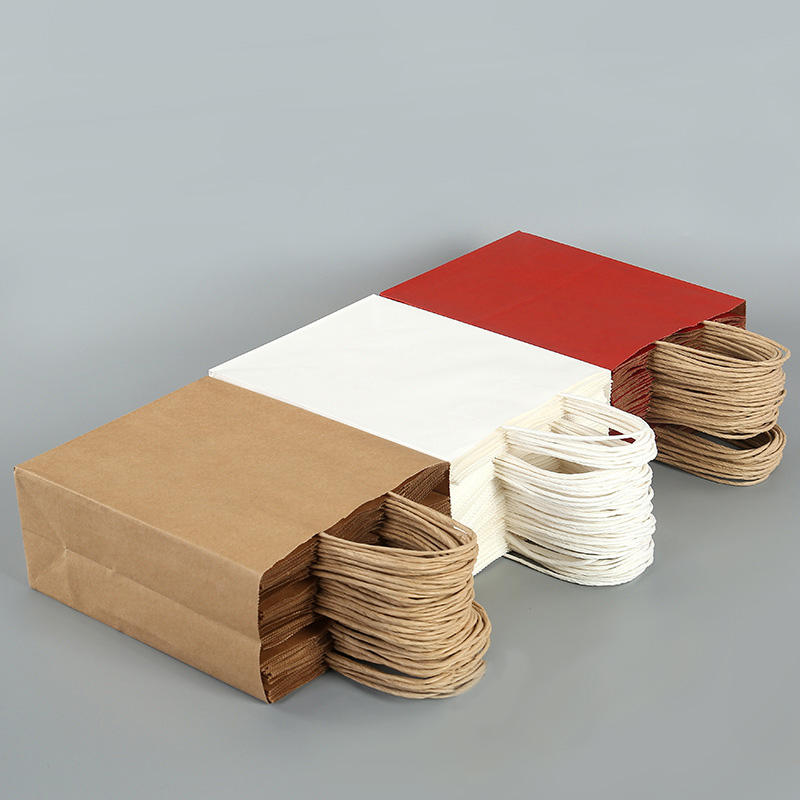 210*150*80mm branco fábrica rts papel kraft reciclável alça de transporte alças torcidas estoque de papel marrom biodegradável
