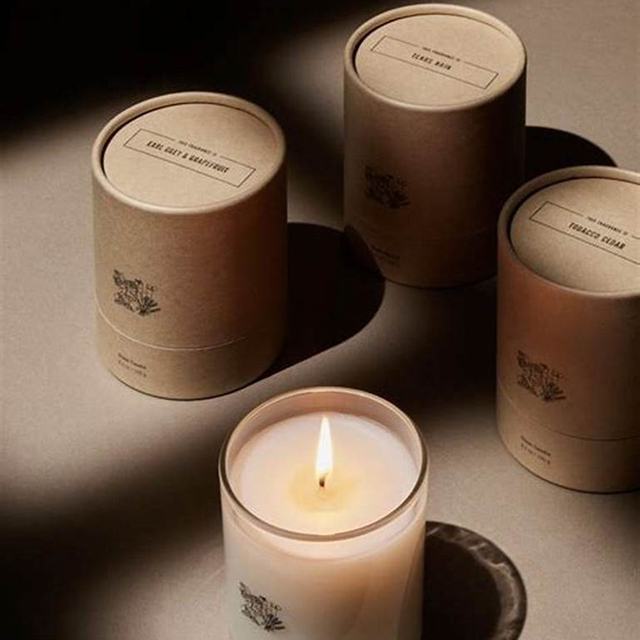 Tubo de caixa de vidro de vela de luxo feito à mão de cera de soja de papel Kraft personalizado que empacota para presente