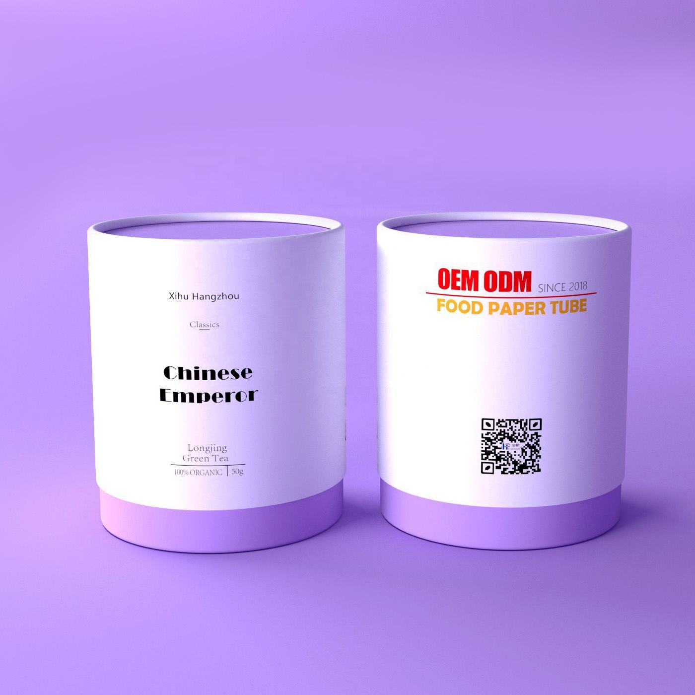 Caixa redonda de grãos de café, tubo ecológico de qualidade alimentar para embalagem de papel de chá, design personalizado, embalagem de luxo verde, caddy de chá