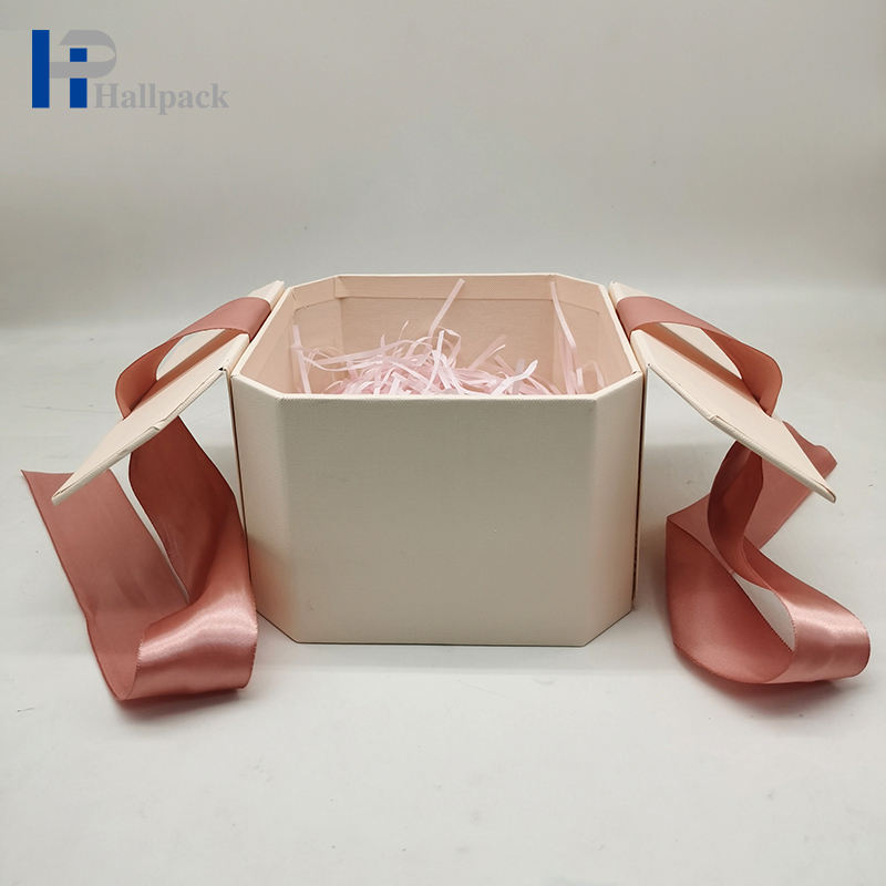 Caixa de presente de alta qualidade ecológica caixa de presente de fita rosa