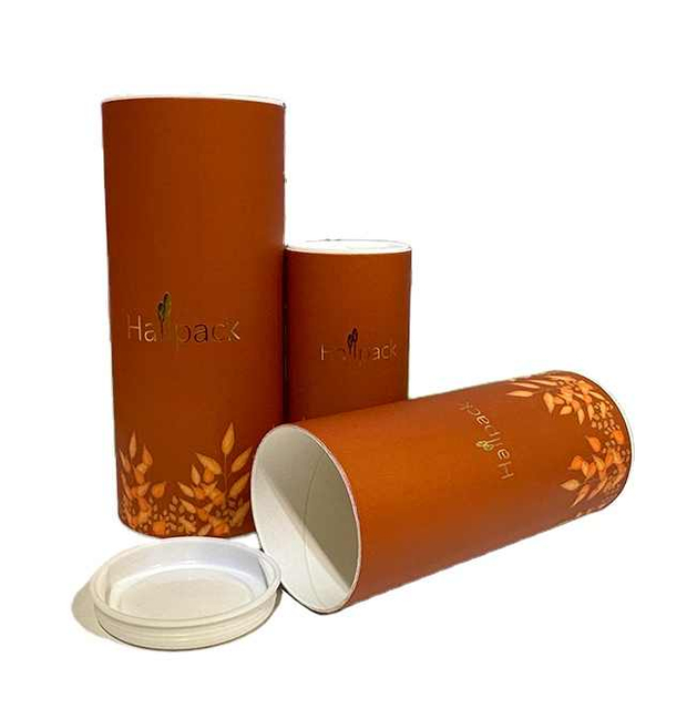 Hallpack Hand Make Embalagem de cilindro de papel para caixa de tubo redondo com tampa de plástico biodegradável