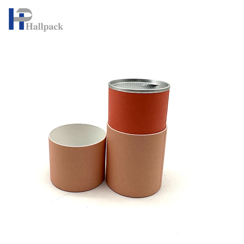 Tubos de papel com fundo de ferro com tampa interna de rasgo fácil, tubo de embalagem de alimentos para chá e café reciclado