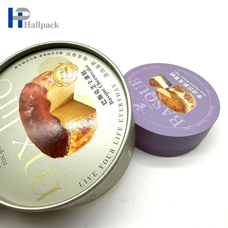 Embalagem de tubo de papel kraft reciclável para bolo, formato redondo, laminado em relevo, acabamento fosco brilhante, uso artesanal, impressões de logotipo personalizado