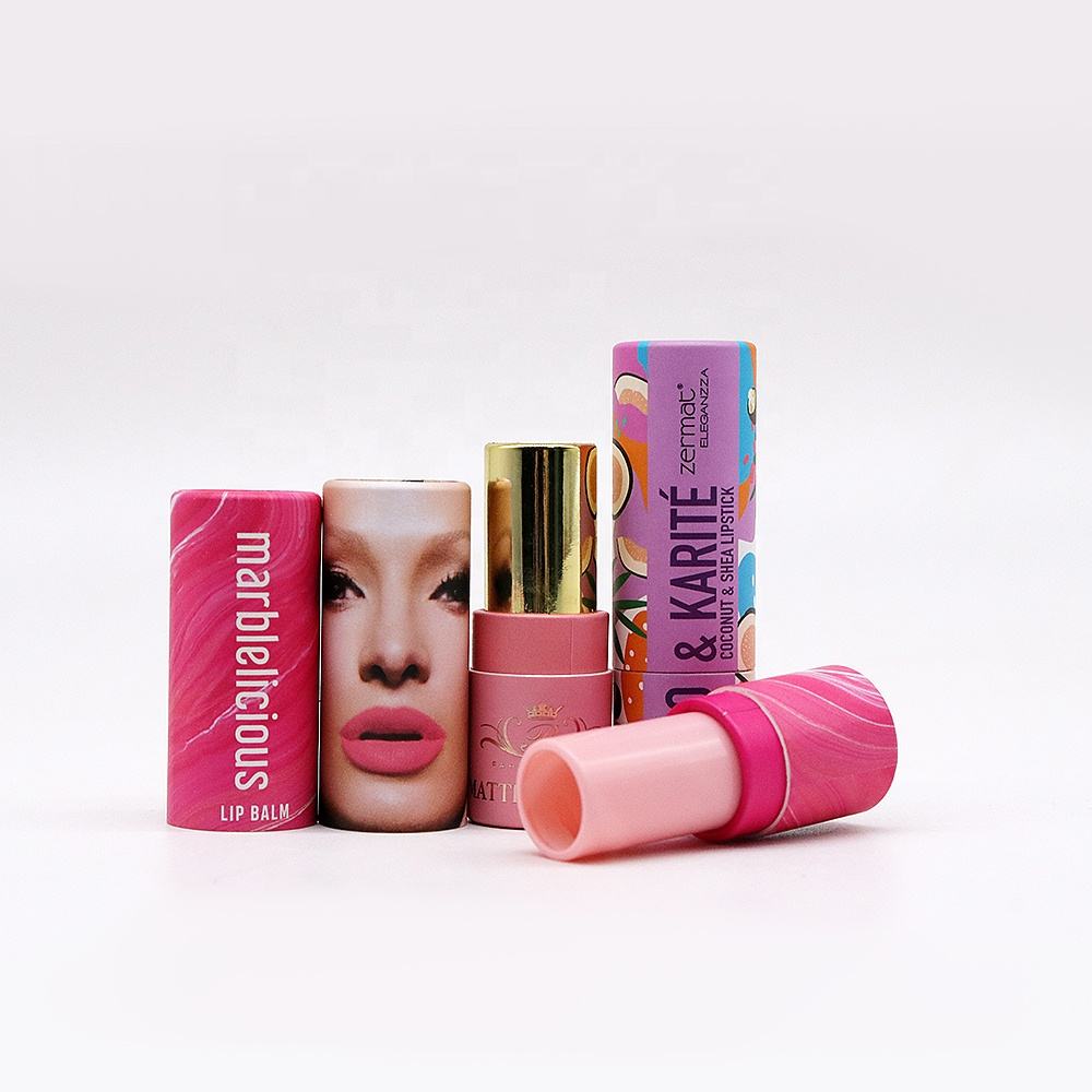 Tubo de papel de embalagem biodegradável de luxo impresso personalizado, recipiente de papel artesanal, tubo de papel para batom cosmético, bálsamo labial