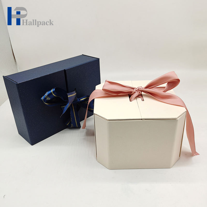 Caixa de presente de alta qualidade ecológica caixa de presente de fita rosa