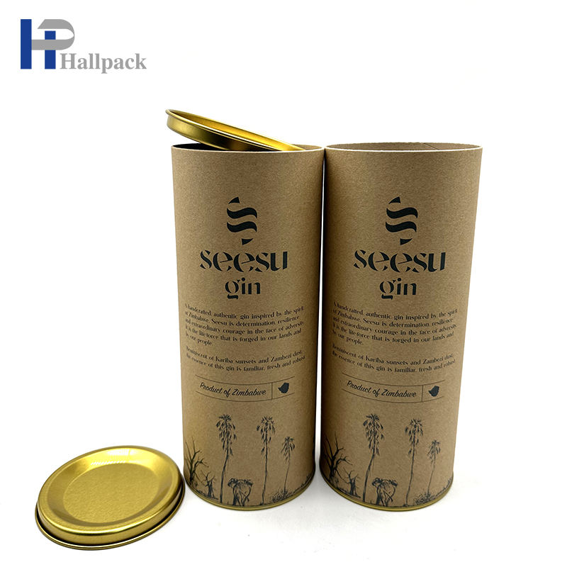 Novo design comida chá café redondo papelão embalagem tubo de papel kraft com tampa de ferro