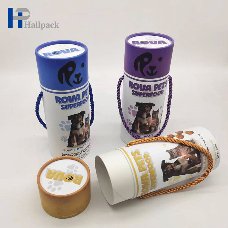 Caixa de tubo de papel ondulado dos petiscos feitos sob encomenda do animal de estimação do tubo de papel da cor com punho