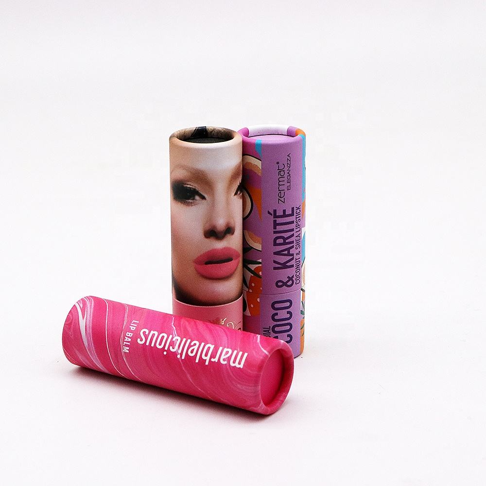 Tubo redondo personalizado ecológico para bálsamo labial, embalagem cilíndrica elegante para cosméticos, tubos de papel de barra de loção torcida