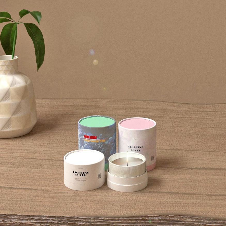 Tubo de embalagem de papel kraft vazio personalizado, feito à mão, vela de cera de soja, cilindro, caixa de tubo redondo de papel de luxo