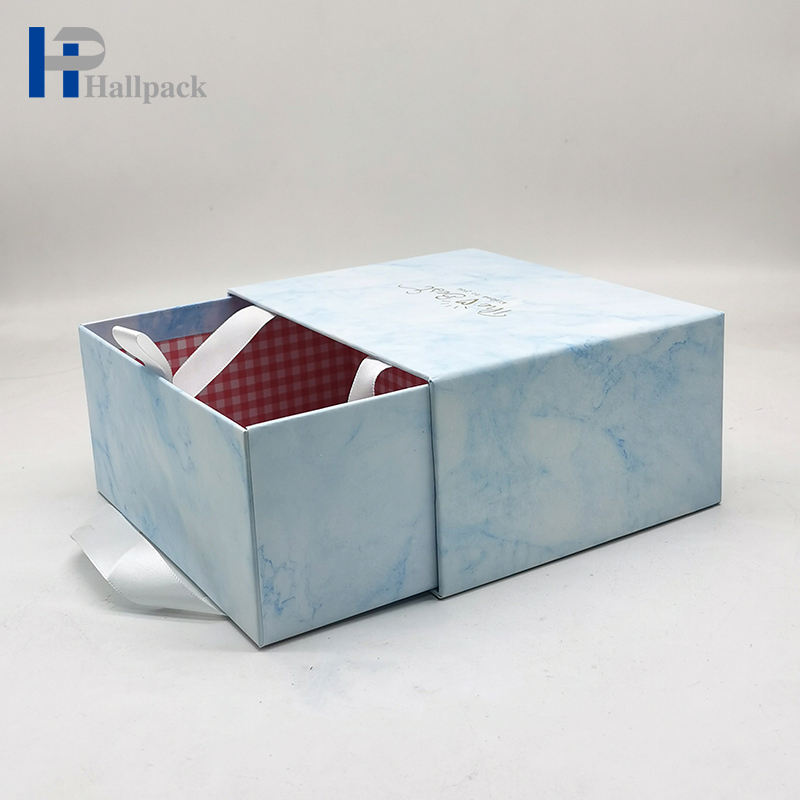 Caixa de papel de empacotamento de papel luxuosa personalizada da gaveta azul da caixa de presente
