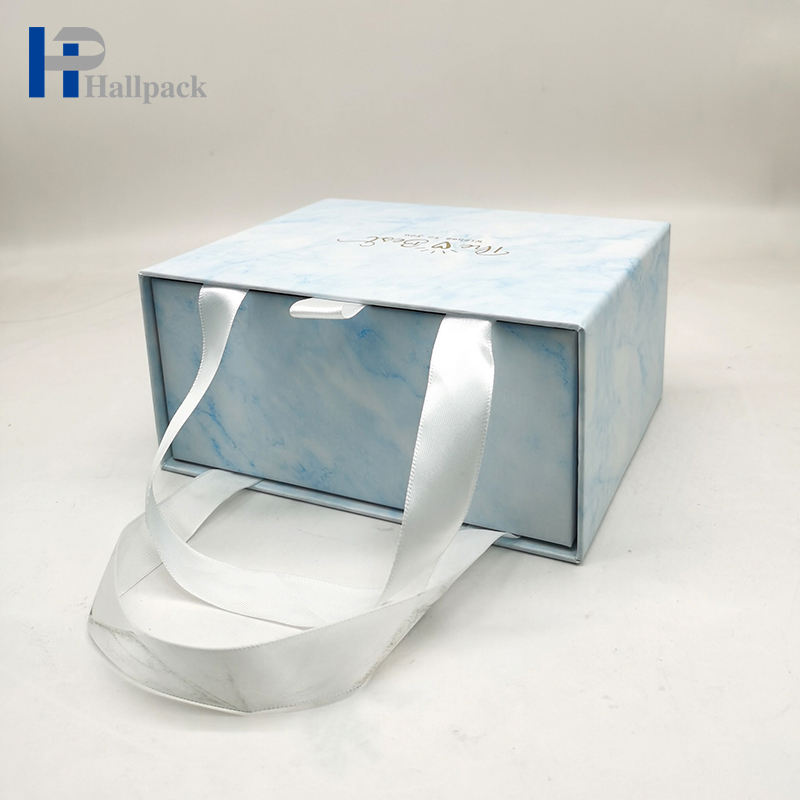 Caixa de papel de empacotamento de papel luxuosa personalizada da gaveta azul da caixa de presente