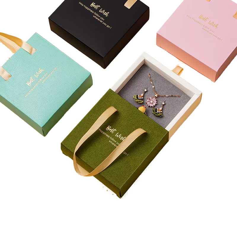  Caixa de jóias de embalagem de gaveta de papel para anéis Brincos de colares