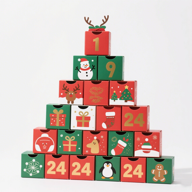Pacote de caixa de calendário advento de Natal personalizado biodegradável