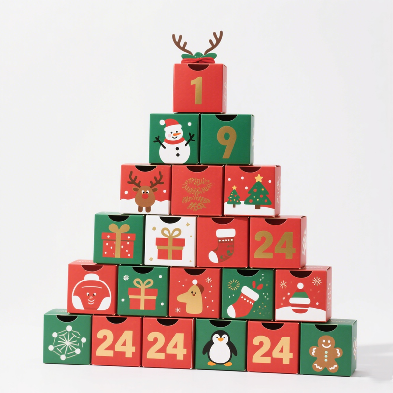 Pacote de caixa de calendário advento de Natal personalizado biodegradável