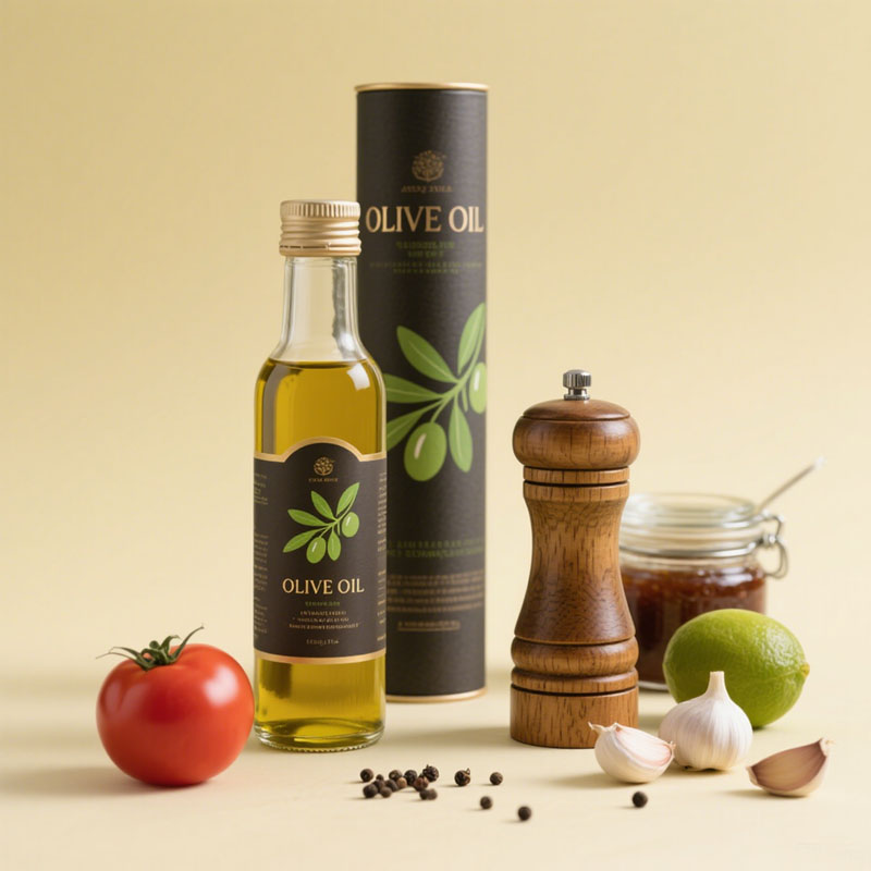 Design personalizado biodegradável Cilindro redondo Kraft Packaging para garrafa de azeite de oliva