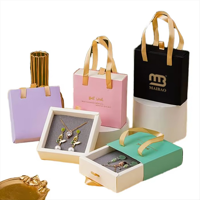 Biodegradable Personalized Logo Paper Boxes embalagem com gaveta para brincos de anéis