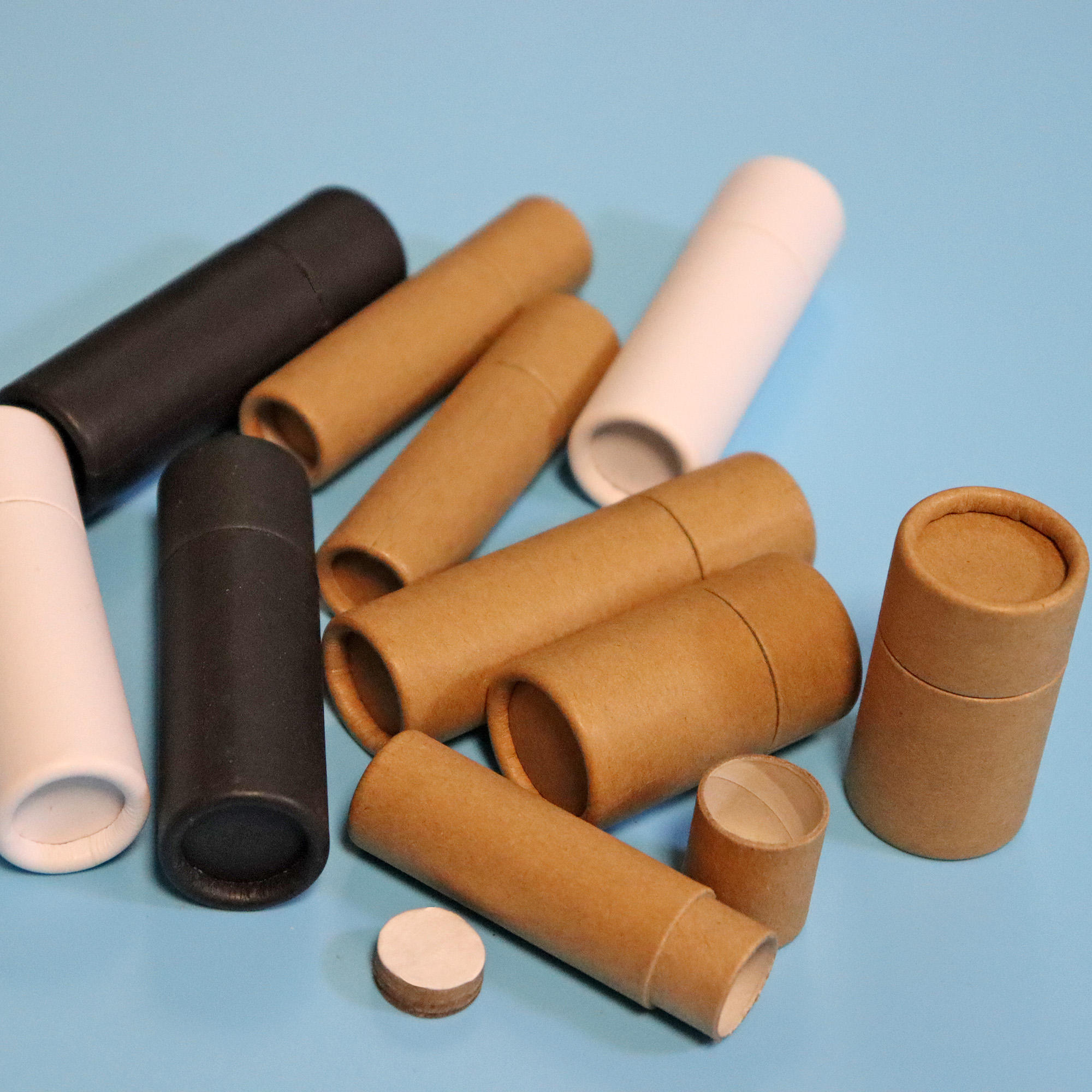 Tubo de papel kraft marrom, tubo de embalagem de papel branco, biodegradável, brilho labial, push up, bálsamo labial, tubo de embalagem