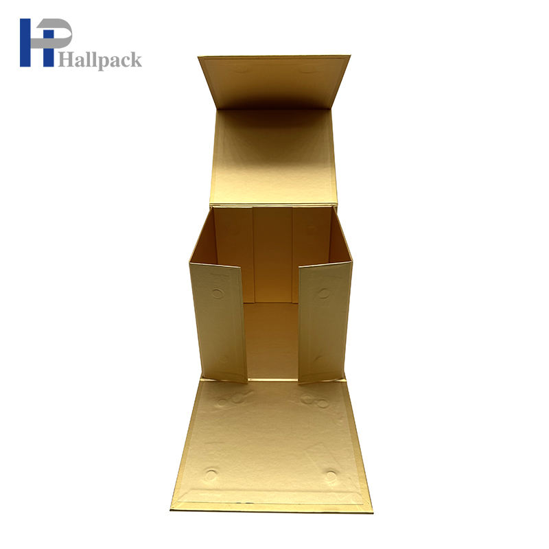 Caixa de papel de embalagem dourada dobrável por atacado caixa de papel com tampa magnética de formato quadrado