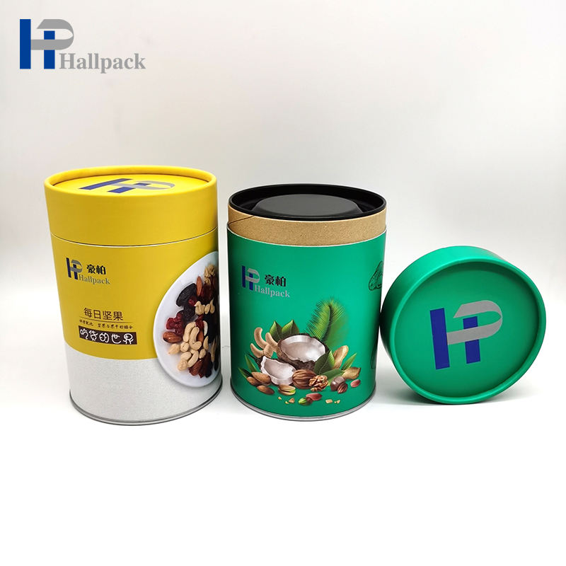 Recipiente de tubo de papel de papelão para chá com tampa redonda de metal por atacado com logotipo personalizado
