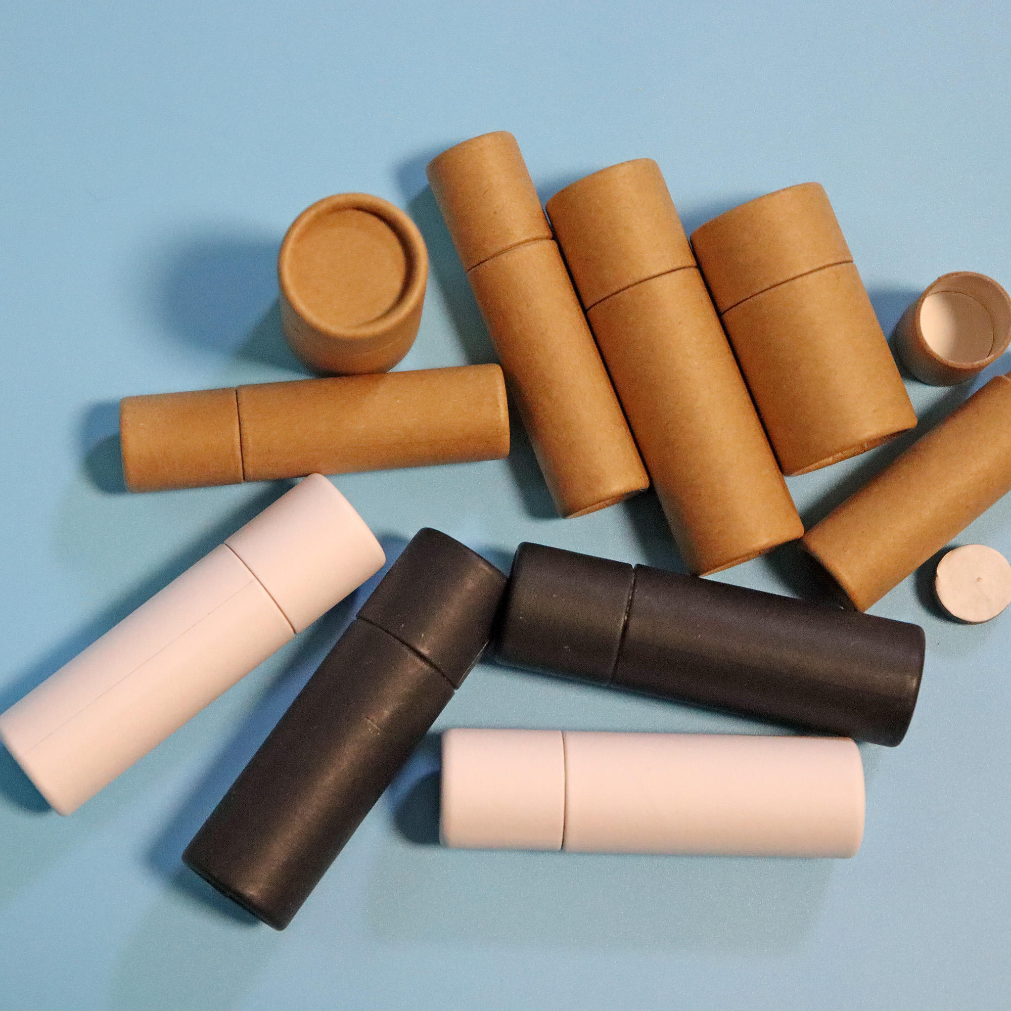 Tubo de papel kraft marrom, tubo de embalagem de papel branco, biodegradável, brilho labial, push up, bálsamo labial, tubo de embalagem