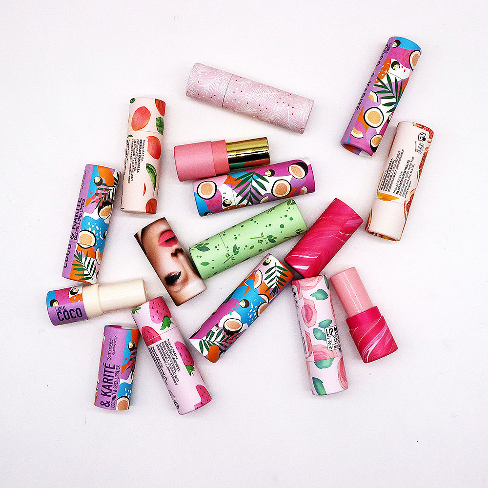 Tubo redondo personalizado ecológico para bálsamo labial, embalagem cilíndrica elegante para cosméticos, tubos de papel de barra de loção torcida