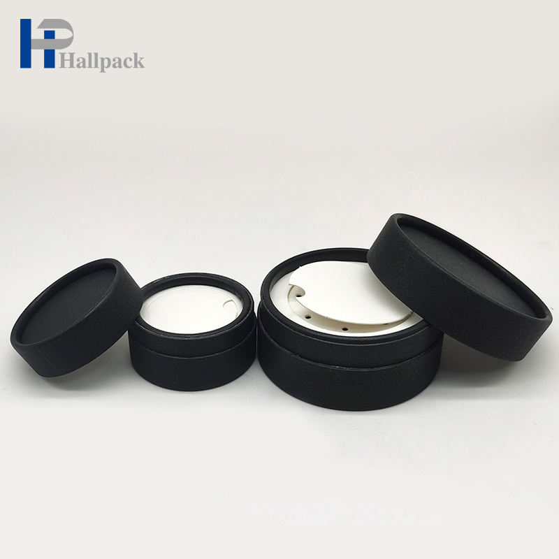 Tubo de empacotamento de papel cosmético preto do recipiente do pó solto com tubo de papel do ofício da peneira que empacota tubos impressos feitos sob encomenda