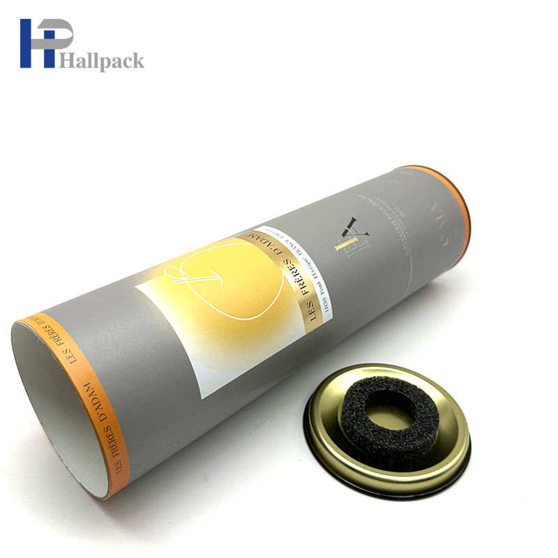 Tubo de papel feito sob encomenda do pacote do vidro de vinho da garrafa do presente do ofício do logotipo com tampa do metal