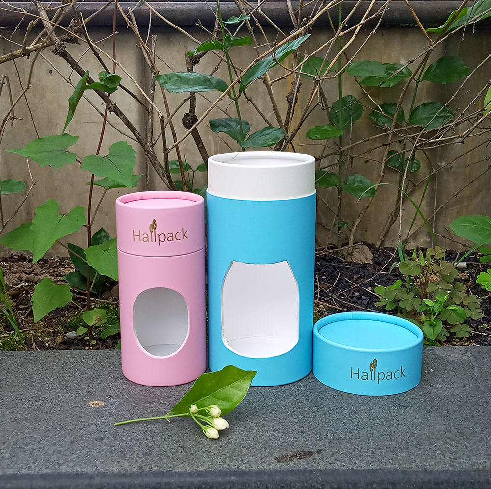 Vela de embalagem de tubo de papel vazio redondo personalizado, caixa de cilindro de janela de tecido Kraft biodegradável