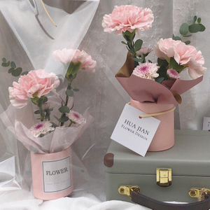 Personalize o conjunto preservado camurça rosa caixas de embalagem papelão para flor biodegradável rígida forma redonda papel flor caixa de presente