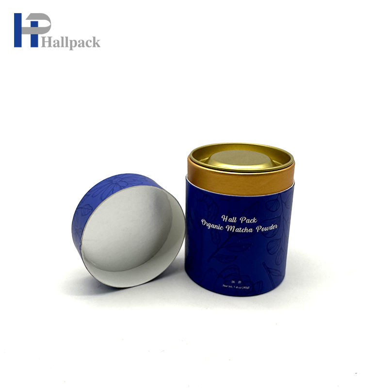 Alta qualidade eco-friendly papelão chá café matcha recipiente embalagem tubo de papel de alimentos com tampa de ferro
