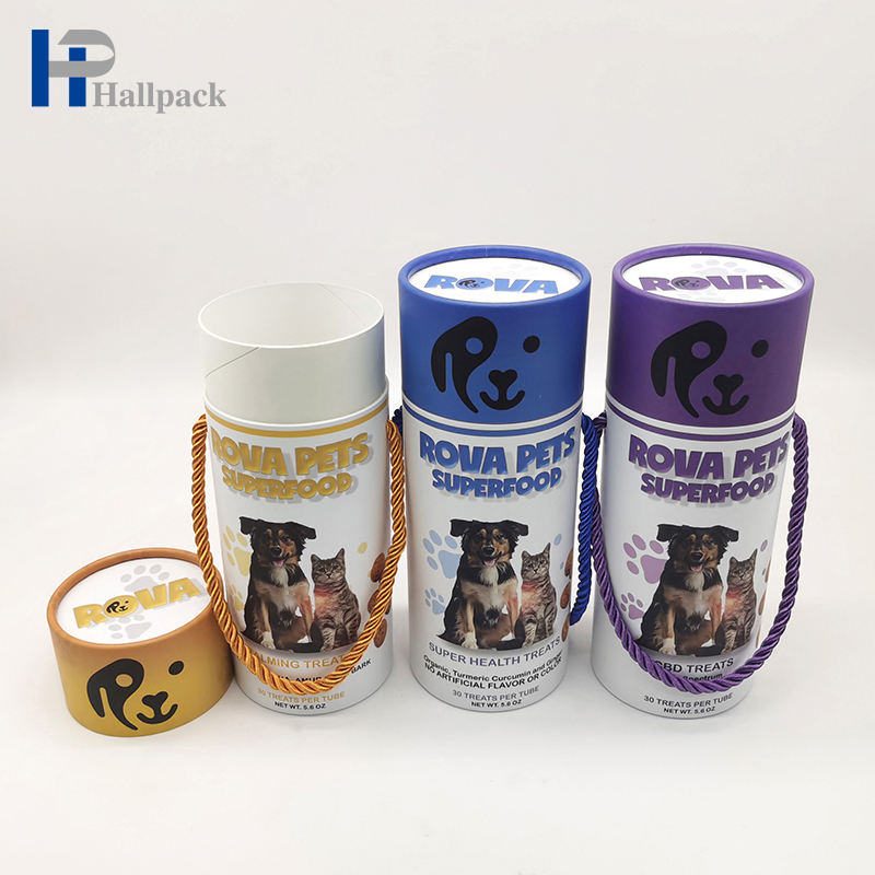 Caixa de tubo de papel ondulado dos petiscos feitos sob encomenda do animal de estimação do tubo de papel da cor com punho