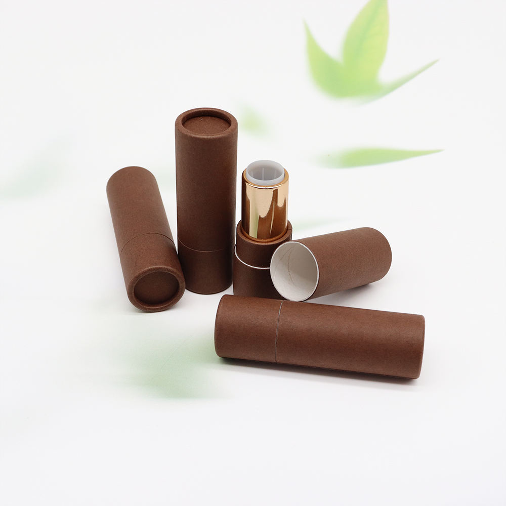Tubo de batom de papel kraft biodegradável marca de embalagem projetada rotativa placa de papel kraft vela artesanato uso características logotipo impresso