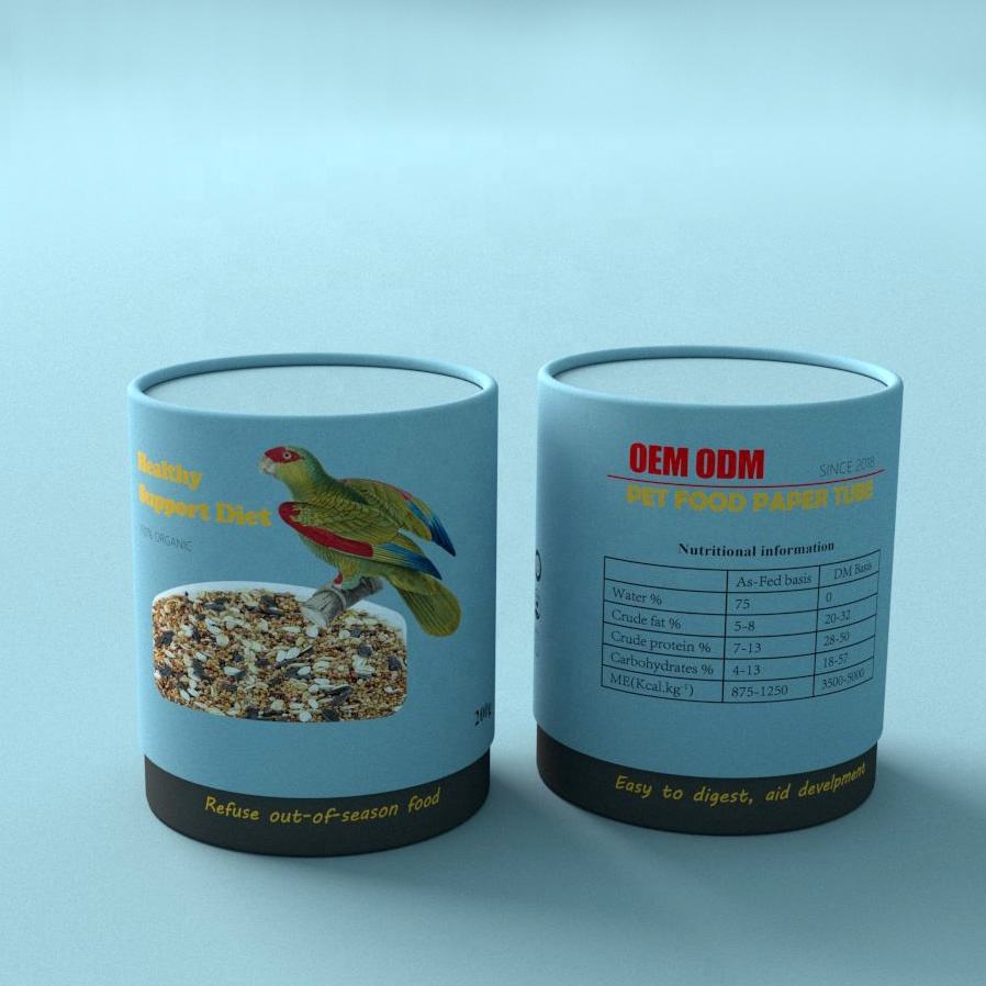 Caixa de tubo redondo de embalagem de papel Kraft reciclável para núcleo de tubo de papel de impressão dourada de produto comestível para animais de estimação