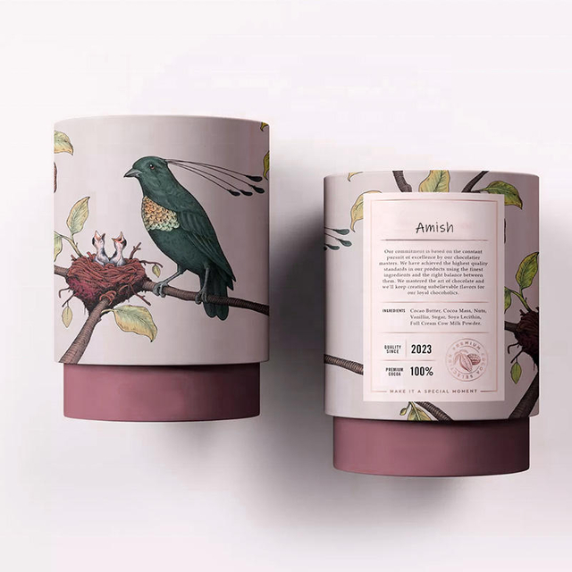 Caixa de tubo redondo de embalagem de papel Kraft reciclável para núcleo de tubo de papel de impressão dourada de produto comestível para animais de estimação