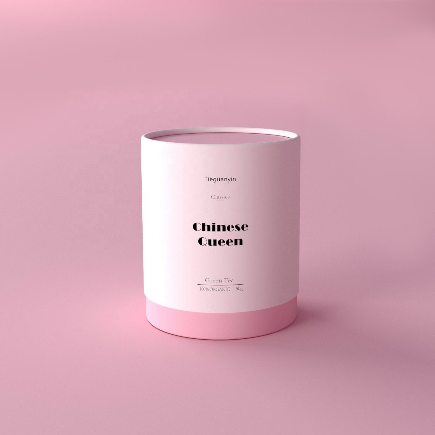 Cilindro biodegradável com impressão personalizada, papelão de papel para alimentos, sacos de vasilha de chá premium, embalagem de caixa de tubo para pacote de chá solto