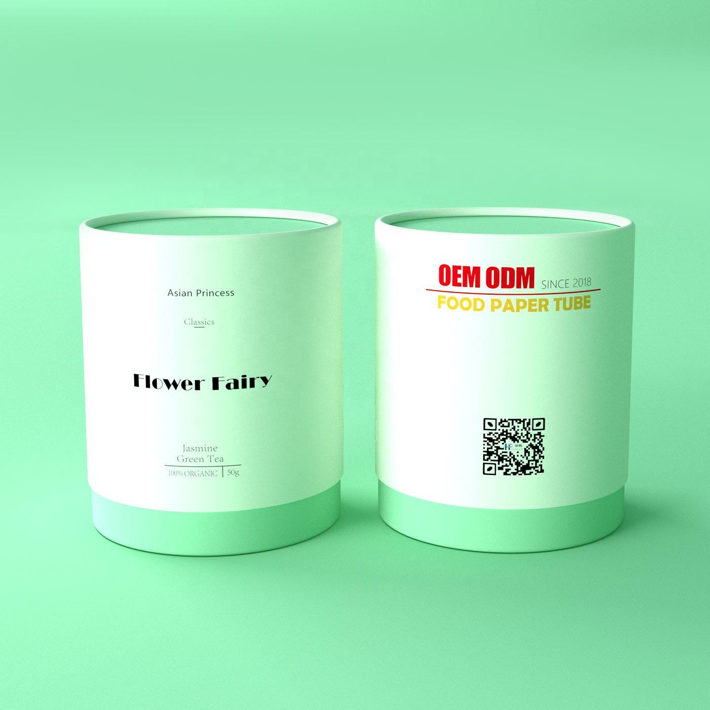 Caixa redonda de grãos de café, tubo ecológico de qualidade alimentar para embalagem de papel de chá, design personalizado, embalagem de luxo verde, caddy de chá