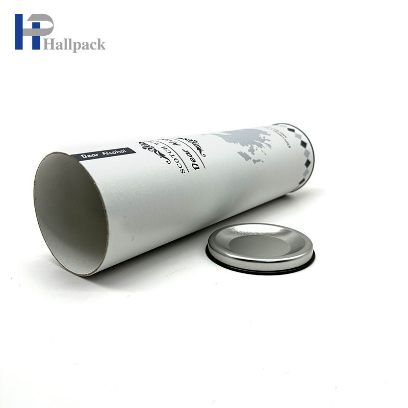 Tubo de papel feito sob encomenda do pacote do vidro de vinho da garrafa do presente do ofício do logotipo com tampa do metal