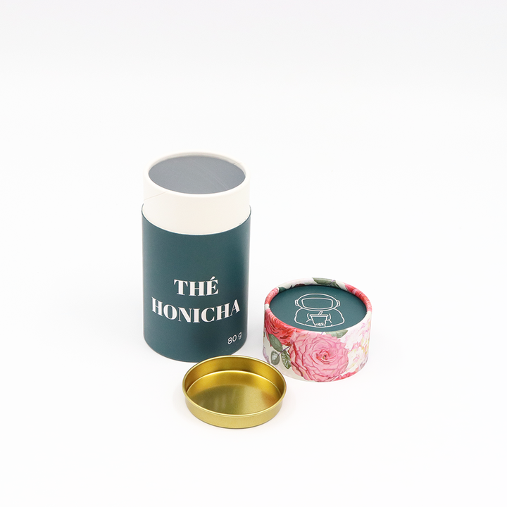 Caixa amigável do cilindro do cartão do produto comestível de Eco com o tubo de papel da tampa do metal que empacota para o chá Nuts do café