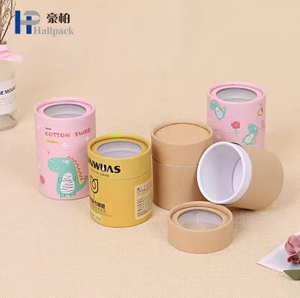 Vela de embalagem de tubo de papel vazio redondo personalizado, caixa de cilindro de janela de tecido Kraft biodegradável