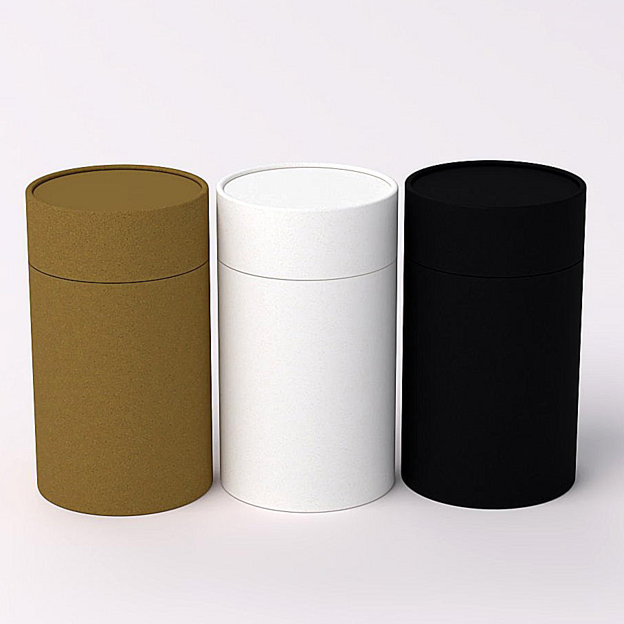 Tubo de caixa de papel kraft marrom ecológico de alta qualidade, personalizado, caixa redonda branca, cilindro biodegradável preto, embalagem de tubo de papel