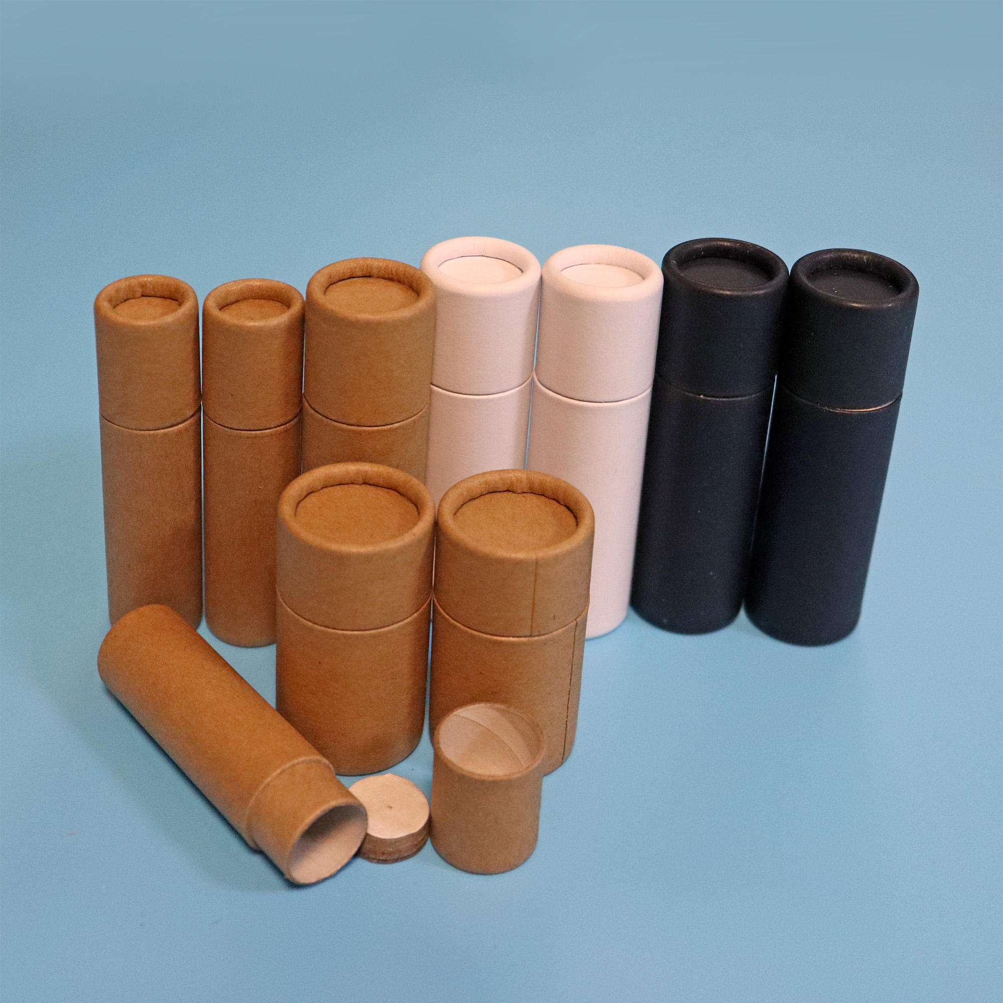 Tubo de papel kraft marrom, tubo de embalagem de papel branco, biodegradável, brilho labial, push up, bálsamo labial, tubo de embalagem