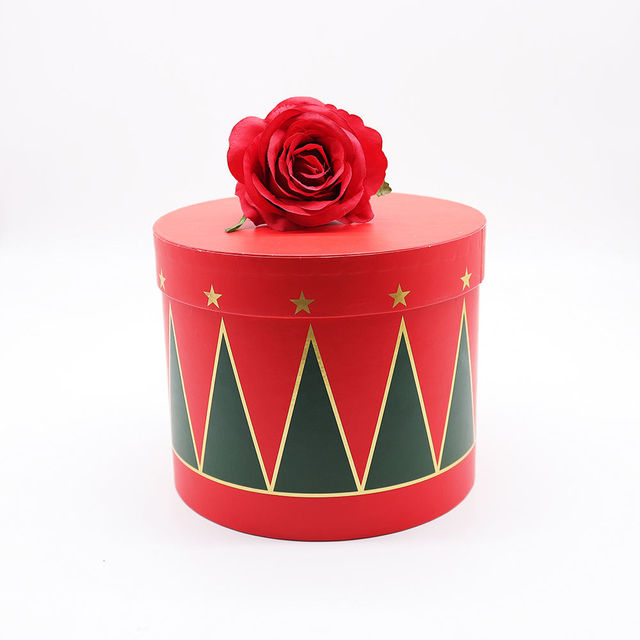 Conjunto para salvar o papelão de embalagem de presente vermelho do feriado pode ser personalizado embalagem de caixa de presente de flor de papel redondo biodegradável