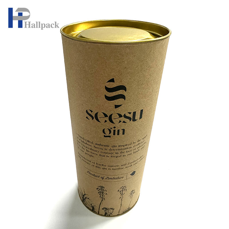 Novo design comida chá café redondo papelão embalagem tubo de papel kraft com tampa de ferro