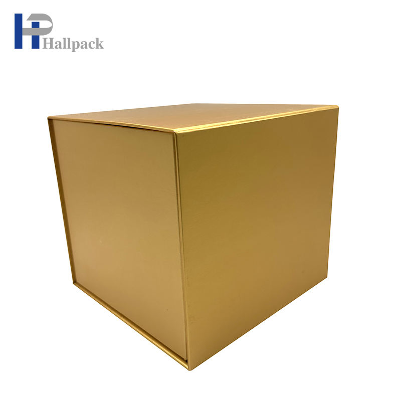 Caixa de papel de embalagem dourada dobrável por atacado caixa de papel com tampa magnética de formato quadrado