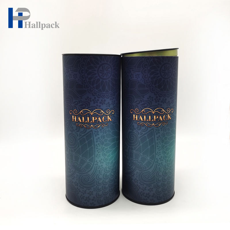 Embalagem de tubo redondo com tampa de metal para recipiente de cilindro de papelão de produto comestível Hallpack
