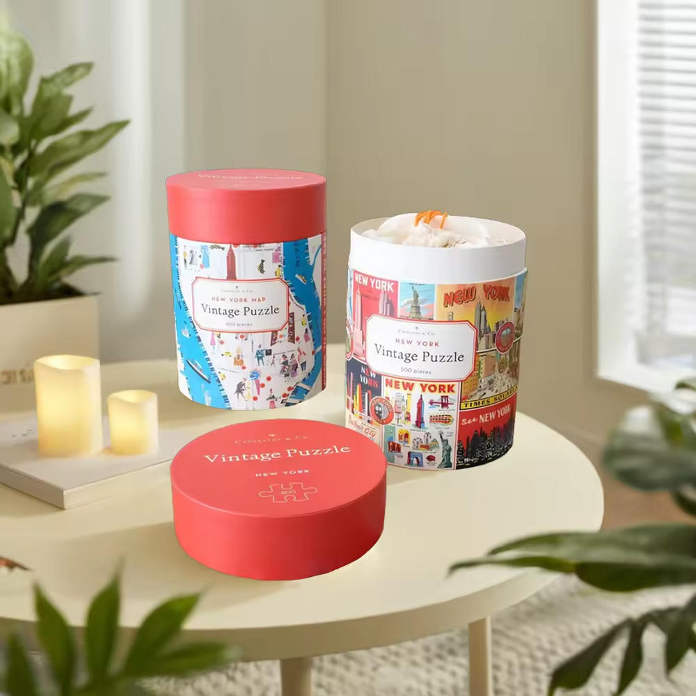 Embalagem de papel kraft com caixa de tubo redondo de impressão personalizada para embalagem de tubo de papelão artesanal de quebra-cabeça de moda de vela