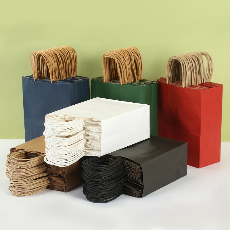 210*150*80mm branco fábrica rts papel kraft reciclável alça de transporte alças torcidas estoque de papel marrom biodegradável