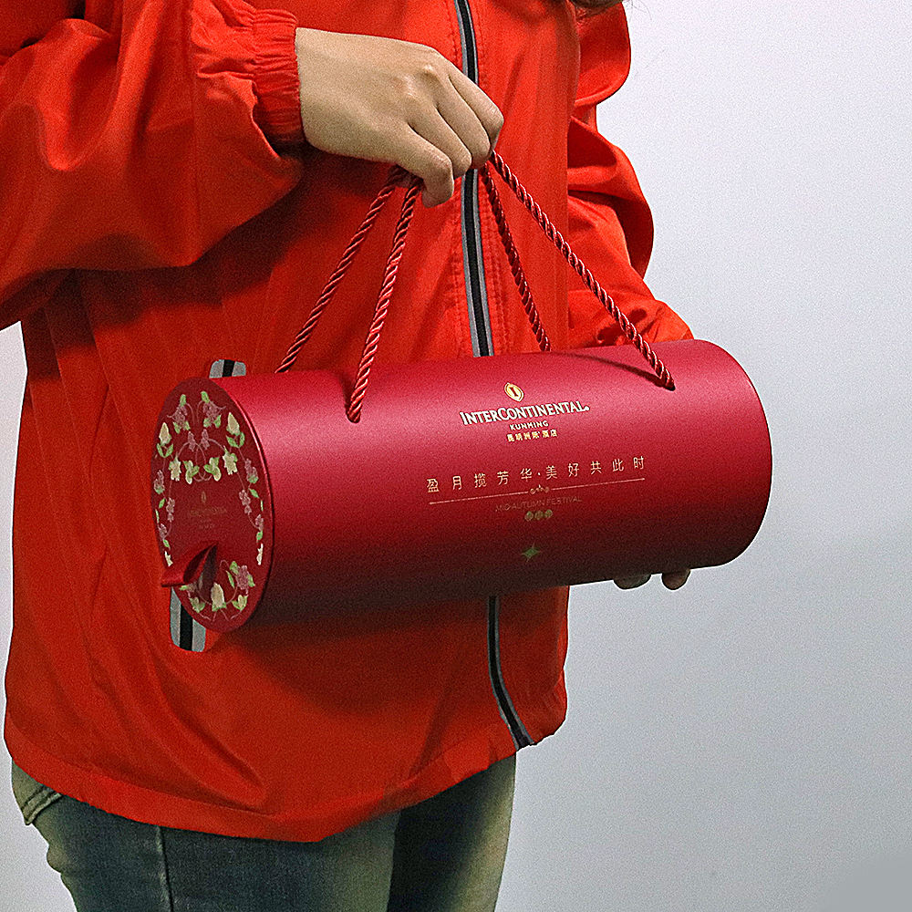 Caixas de tubo de embalagem de papel artesanal criativo personalizado reciclável para presente lua bolo redondo com alça de corda