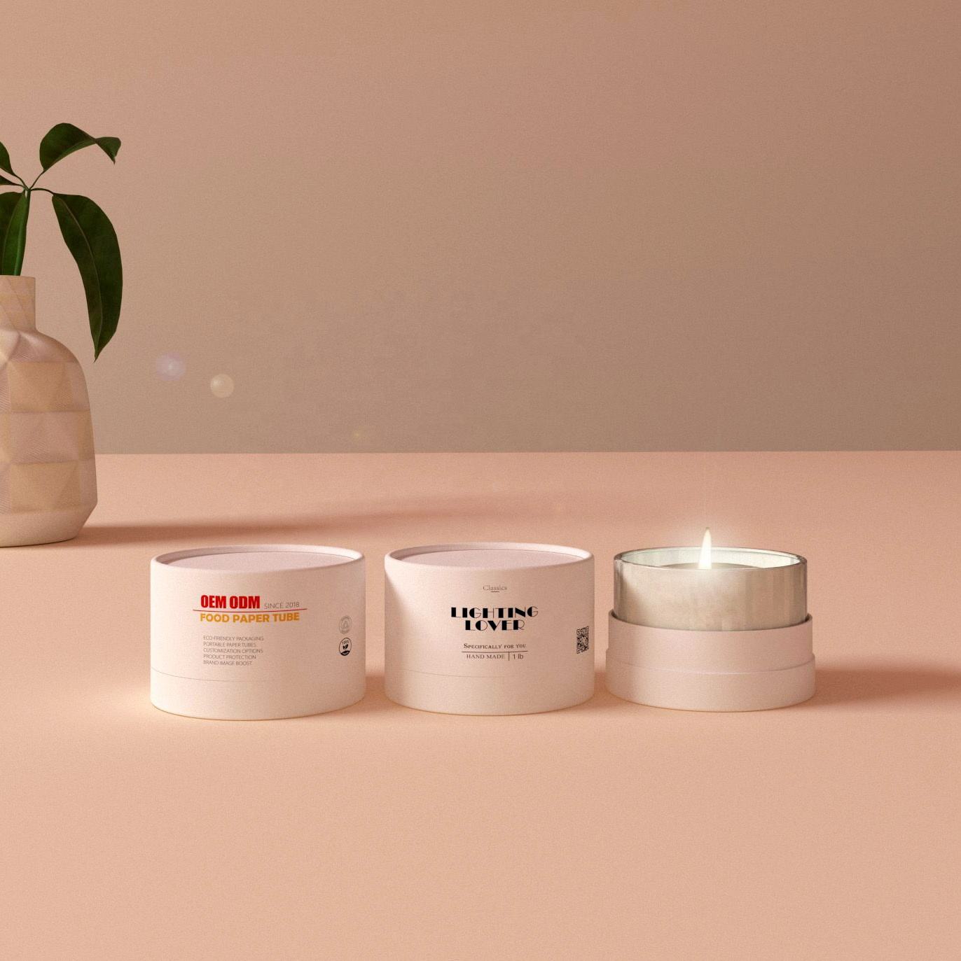 Tubo de embalagem de papel kraft vazio personalizado, feito à mão, vela de cera de soja, cilindro, caixa de tubo redondo de papel de luxo