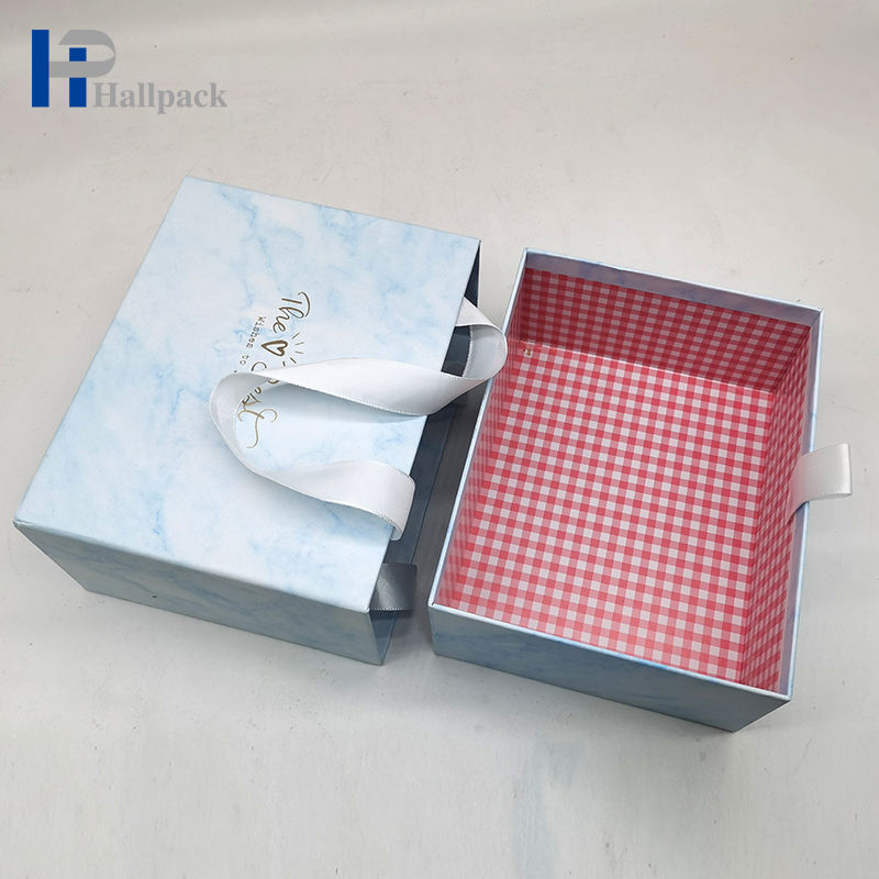 Caixa de papel de empacotamento de papel luxuosa personalizada da gaveta azul da caixa de presente
